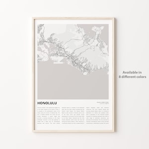 Honolulu Map Print, Honolulu Travel Map, Honolulu Wall Decor Art, Honolulu Hawaii, Housewarming Gift