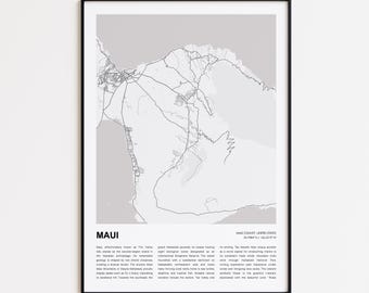 Maui Map Print, Maui Travel Map, Maui Wall Decor Art, Maui Hawaii, Housewarming Gift