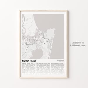 Impresión de mapa de Noosa Heads, mapa de viaje de Noosa Heads, arte de decoración de pared de Noosa Heads, Noosa Heads Queensland, regalo de inauguración de la casa