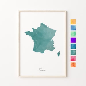 Mapa de acuarela de Francia, impresión pastel de Francia, arte minimalista de Francia, arte de la pared de Francia, impresión de mapas de Francia, regalo de inauguración de la casa, país de Francia