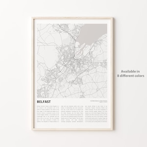 Belfast Map Print, Belfast Travel Map, Belfast Wall Decor Art, Belfast Northern Ireland, Housewarming Gift Personalized Map poster Print
