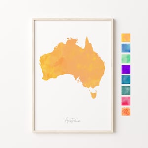 Carte aquarelle de l'Australie, impression pastel de l'Australie, impression aquarelle minimale de l'Australie, art mural de l'Australie, cadeau d'impression de carte de l'Australie, cadeau de carte