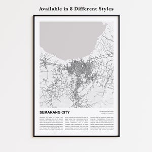 Impressão de mapa da cidade de Semarang, mapa de viagem da cidade de Semarang, arte de decoração de parede da cidade de Semarang, Java central da cidade de Semarang, presente de inauguração
