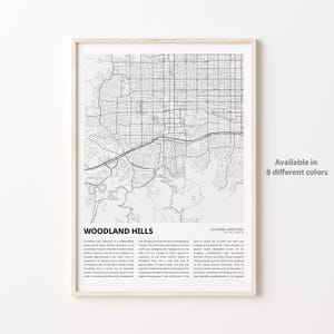 Impresión de mapas de Woodland Hills, mapa de viajes de Woodland Hills, arte de decoración de pared de Woodland Hills, Woodland Hills Los Ángeles, regalo de inauguración de la casa