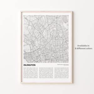 Impresión de mapa de Islington, mapa de viaje de Islington, arte de decoración de pared de Islington, Islington Greater London, regalo de inauguración de la casa