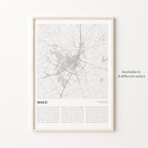 Waco Map Print, Waco Travel Map, Waco Wall Decor Art, Waco Texas, Housewarming Gift
