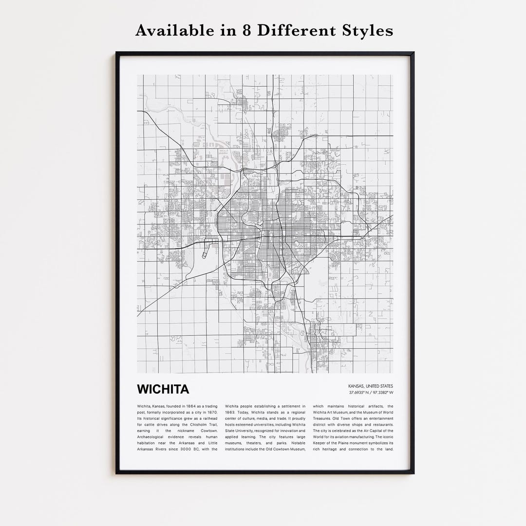 Wichita Map World Wichita Map Print, Wichita Travel Map, Wichita Wall Decor Art, Wichita ...