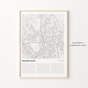 Impression de carte de roche ronde, carte de voyage de roche ronde, art déco murale roche ronde, roche ronde Texas, cadeau de pendaison de crémaillère