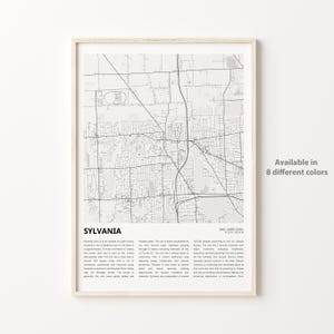 Sylvania-kaartafdruk, Sylvania-reiskaart, Sylvania-muurdecoratiekunst, Sylvania Ohio, housewarmingcadeau
