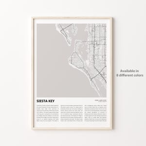 Siesta Key-kaartafdruk, Siesta Key-reiskaart, Siesta Key-muurdecoratiekunst, Siesta Key Florida, housewarmingcadeau