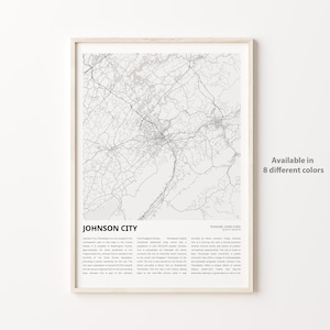 Impressão de mapa de Johnson City, mapa de viagem de Johnson City, arte de decoração de parede de Johnson City, Johnson City Tennessee, presente de inauguração de casa