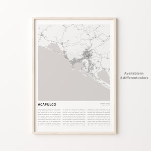 Impresión de mapa de Acapulco, mapa de viaje de Acapulco, arte de decoración de pared de Acapulco, Acapulco Guerrero, póster de mapa de regalo de inauguración de la casa