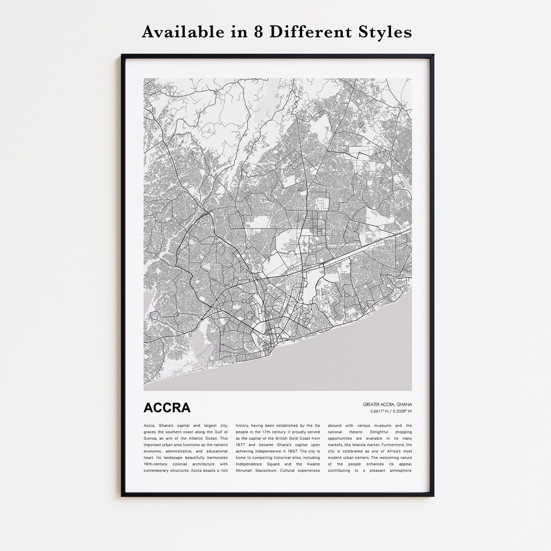 Accra Map Print, Accra Travel Map, Accra Wall Decor Art, Accra Greater ...