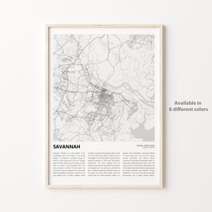Impresión de mapa de Savannah, mapa de viaje de Savannah, arte de decoración de pared de Savannah, Savannah Georgia, regalo de inauguración de la casa