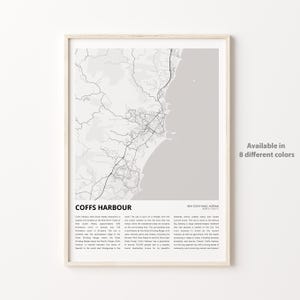 Impresión de mapa de Coffs Harbour, mapa de viaje de Coffs Harbour, arte de decoración de pared de Coffs Harbour, Coffs Harbour Nueva Gales del Sur, regalo de inauguración de la casa