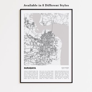 Surabaya-kaartafdruk, Surabaya-reiskaart, Surabaya-muurdecoratiekunst, Surabaya-Oost-Java, housewarmingcadeau