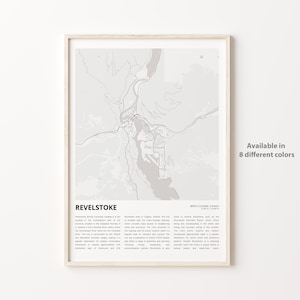 Impresión de mapa de Revelstoke, mapa de viaje de Revelstoke, arte de decoración de pared de Revelstoke, Revelstoke Columbia Británica, regalo de inauguración de la casa