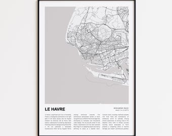 Mapa de Le Havre, Mapa turístico de Le Havre, Decoración de pared de Le Havre, Le Havre Seine-Maritime, Regalo de inauguración