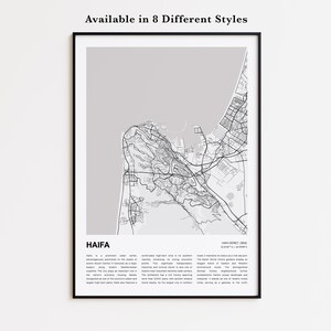 Mapa de Haifa impreso, Mapa turístico de Haifa, Arte decorativo de pared de Haifa, Distrito de Haifa, Regalo de inauguración de casa