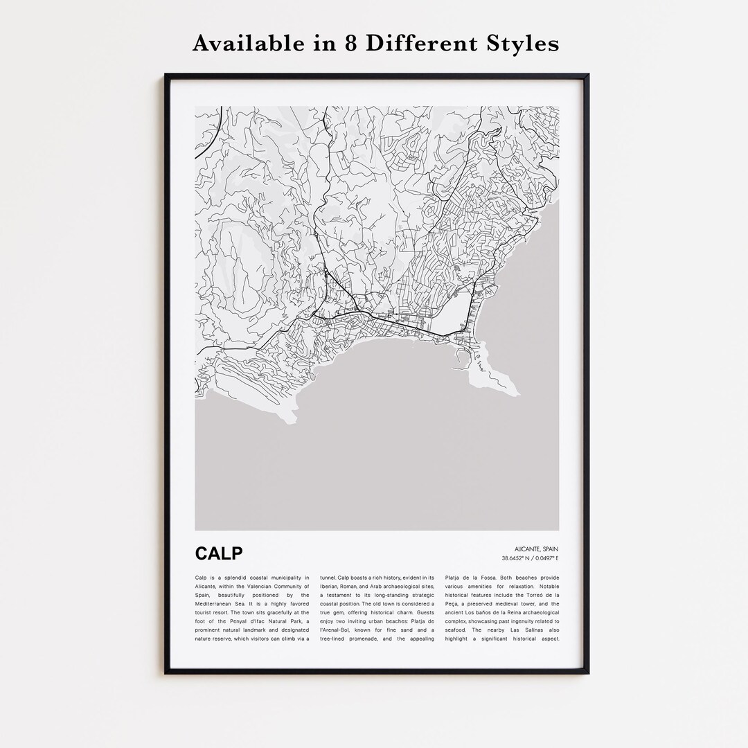 Calp Map Print, Calp Travel Map, Calp Wall Decor Art, Calp Alicante ...