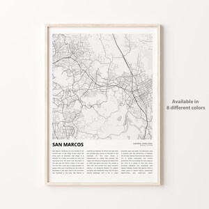 Wydruk mapy San Marcos, Mapa podróży San Marcos, Dekoracja ścienna San Marcos, San Marcos w Kalifornii, Prezent na parapetówkę