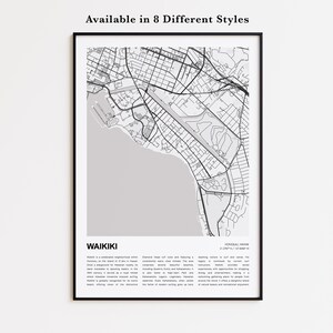 Waikiki Map Print, Waikiki Travel Map, Waikiki Wall Decor Art, Waikiki Hawaii, Housewarming Gift