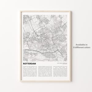 Impresión de mapa de Róterdam, mapa de viaje de Róterdam, arte de decoración de pared de Róterdam, Róterdam Holanda Meridional, regalo de inauguración de la casa