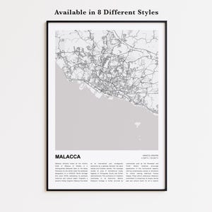 Stampa della mappa di Malacca, mappa turistica di Malacca, decorazione murale di Malacca, Malacca Malacca, regalo di inaugurazione della casa