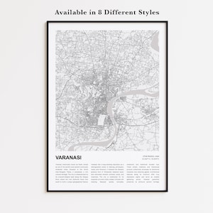 Varanasi Map Print, Varanasi Travel Map, Varanasi Wall Decor Art, Varanasi Uttar Pradesh, Housewarming Gift