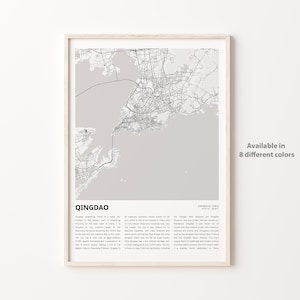 Impresión de mapas de Qingdao, mapa de viajes de Qingdao, arte de decoración de pared de Qingdao, Qingdao Shandong, regalo de inauguración de la casa