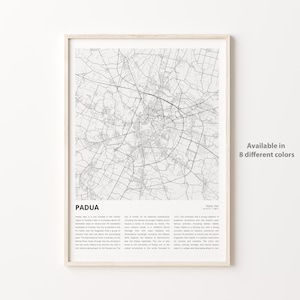 Impresión de mapa de Padua, mapa de viaje de Padua, arte de decoración de pared de Padua, Padua Padua, regalo de inauguración de la casa