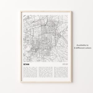 Impresión de mapa de Xi'An, mapa de viaje de Xi'An, arte de decoración de pared de Xi'An, Xi'An Shaanxi, regalo de inauguración de la casa