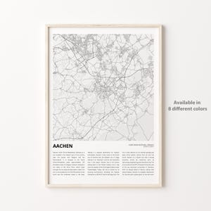 Impresión de mapa de Aquisgrán, mapa de viaje de Aquisgrán, arte de decoración de pared de Aquisgrán, Aquisgrán Renania del Norte-Westfalia, póster de mapa de regalo de inauguración de la casa
