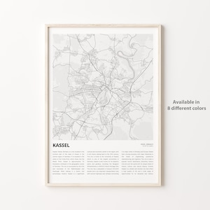 Impresión de mapa de Kassel, mapa de viaje de Kassel, arte de decoración de pared de Kassel, Kassel Hesse, regalo de inauguración de la casa