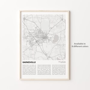 Gainesville-kaartafdruk, Gainesville-reiskaart, Gainesville-muurdecoratiekunst, Gainesville, Florida, housewarmingcadeau