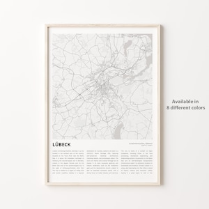 Impresión de mapas de Lübeck, Mapa de viaje de Lübeck, Arte de decoración de pared de Lübeck, Lübeck Schleswig-Holstein, Regalo de bienvenida