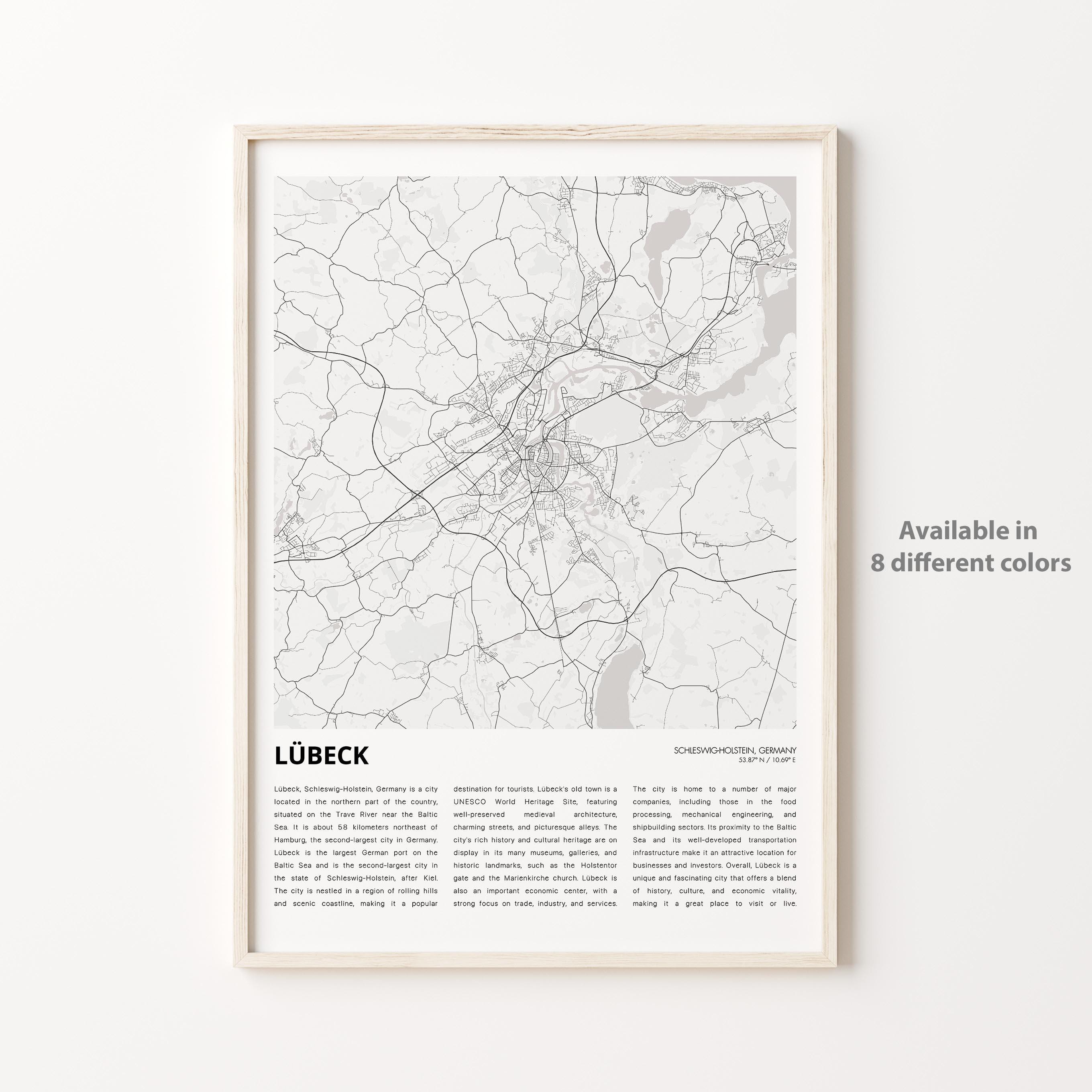 Lübeck Map Print, Lübeck Travel Map, Lübeck Wall Decor Art, Lübeck Schleswig-Holstein, Housewarming Gift