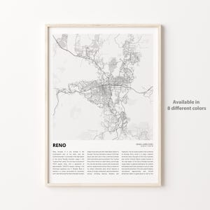 Impression de carte Reno, carte de voyage Reno, art déco murale Reno, Reno Nevada, cadeau de pendaison de crémaillère