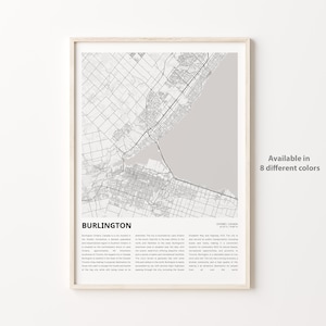 Burlington Map Print, Burlington Travel Map, Burlington Wall Decor Art, Burlington Ontario, Housewarming Gift