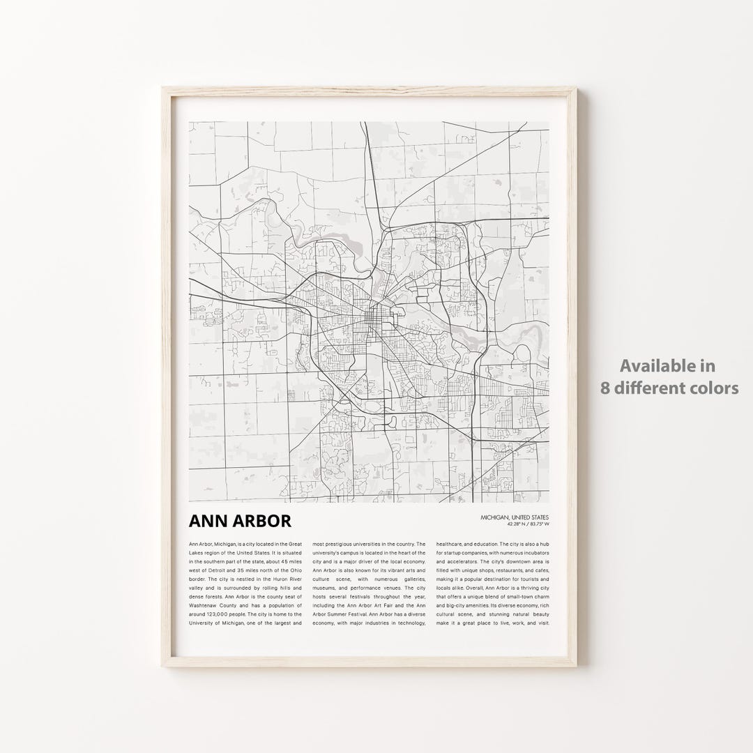 Ann Arbor Map Print, Ann Arbor Travel Map, Ann Arbor Wall Decor Art ...