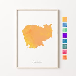 Carte aquarelle du Cambodge, impression pastel du Cambodge, art minimal du Cambodge, art mural du Cambodge, impression de carte du Cambodge, cadeau de pendaison de crémaillère, carte du Cambodge