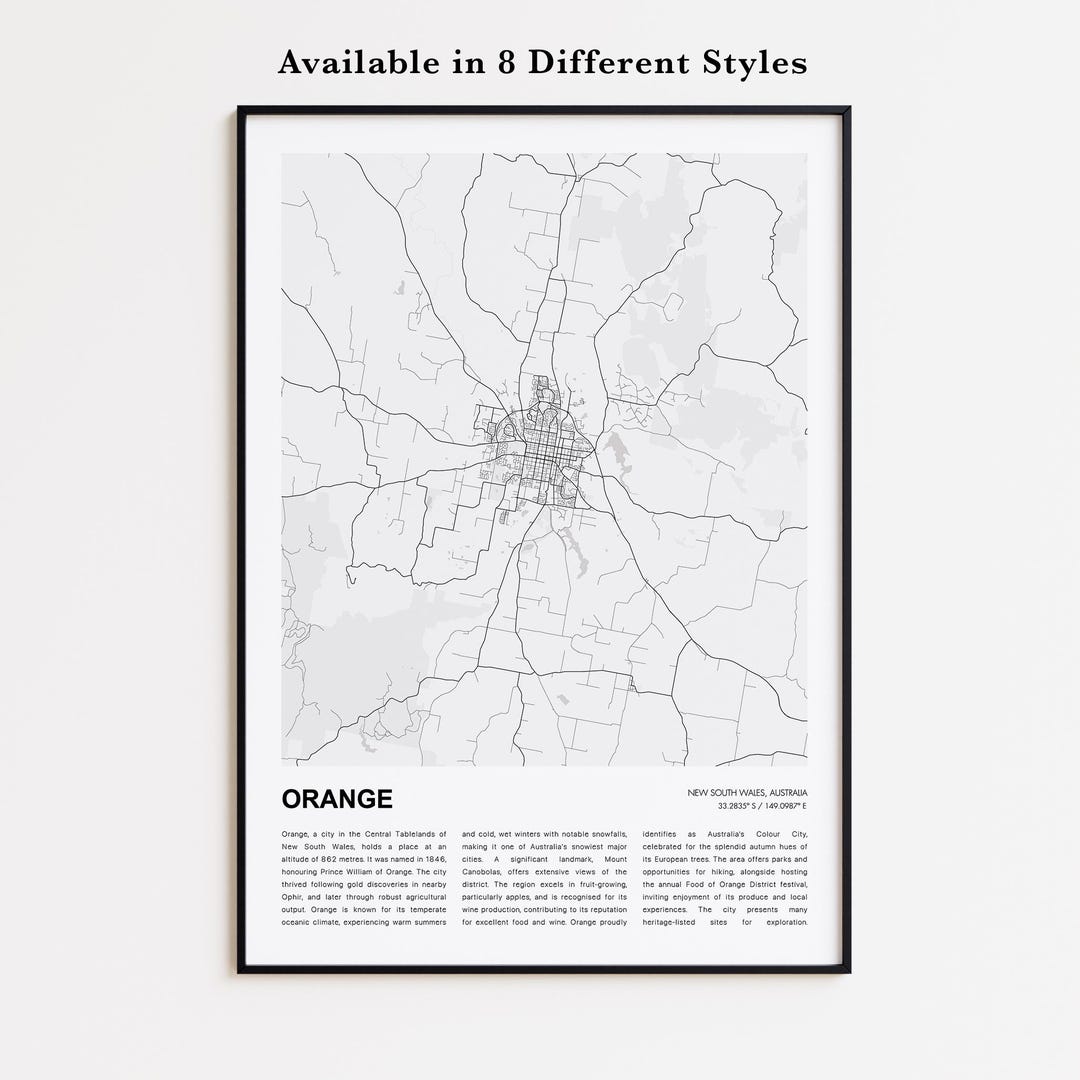 Orange Map Generic Orange Map Print, Orange Travel Map, Orange Wall Decor Art, Orange New ...