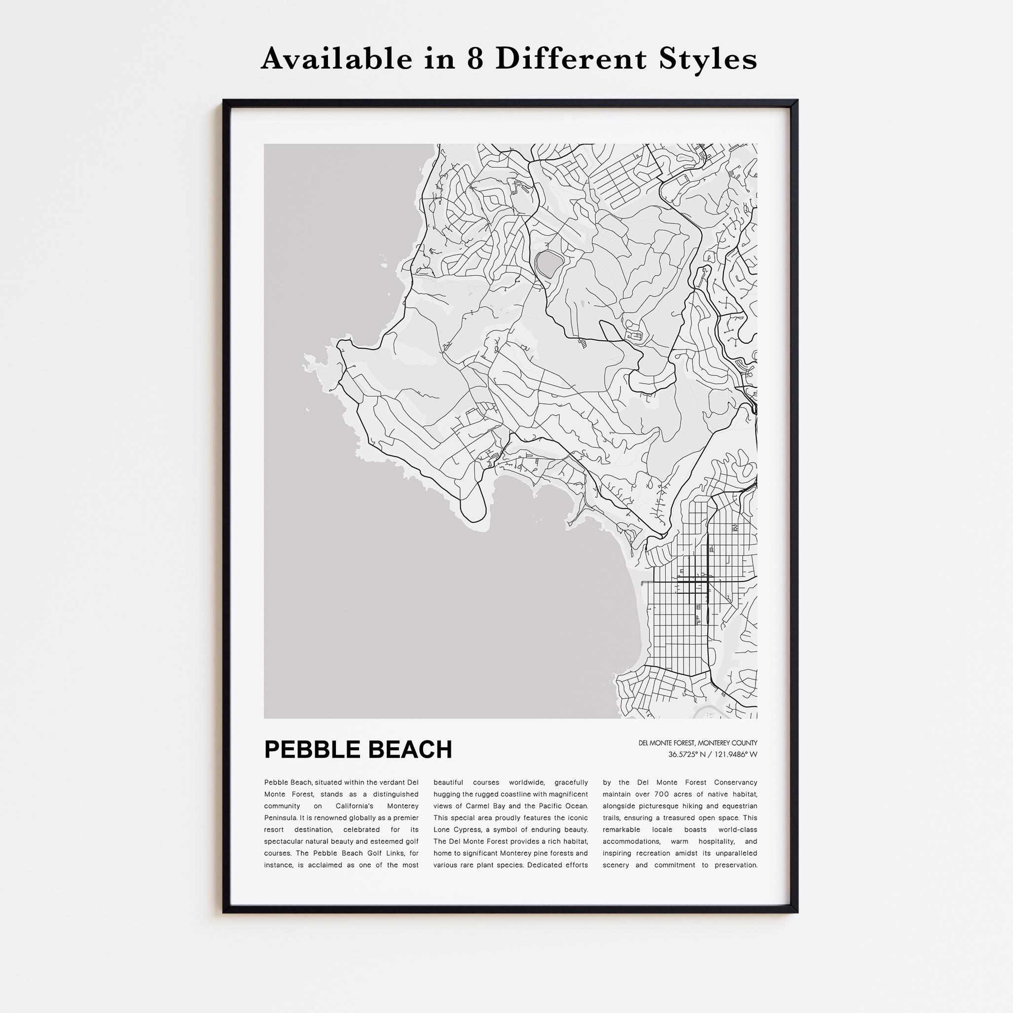 Pebble Beach Map Print, Pebble Beach Travel Map, Pebble Beach Wall ...