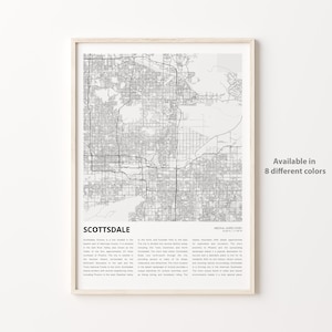 Impresión de mapas de Scottsdale, mapa de viajes de Scottsdale, arte de decoración de pared de Scottsdale, Scottsdale Arizona, regalo de inauguración de la casa