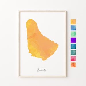 Carte aquarelle de la Barbade, impression pastel de la Barbade, Art minimal de la Barbade, art mural de la Barbade, impression de carte de la Barbade, cadeau de pendaison de crémaillère