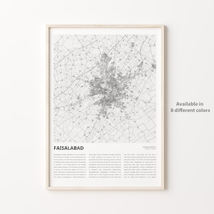 Faisalabad Map Print, Faisalabad Travel Map, Faisalabad Wall Decor Art, Faisalabad Punjab, Housewarming Gift