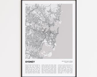 Mapa de Sídney impreso, Mapa turístico de Sídney, Arte decorativo de pared de Sídney, Sídney, Nueva Gales del Sur, Regalo de inauguración de casa