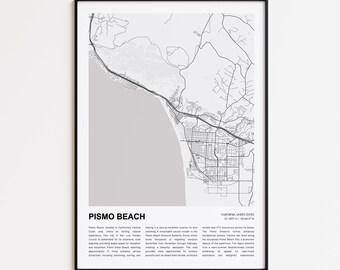 Pismo Beach Map Print, Pismo Beach Travel Map, Pismo Beach Wall Decor Art, Pismo Beach California, Housewarming Gift