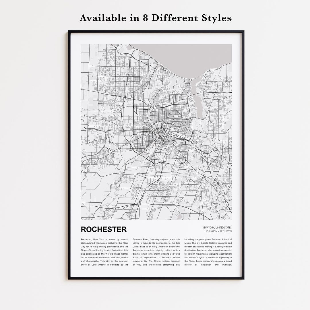 Rochester Map Print, Rochester Travel Map, Rochester Wall Decor Art ...