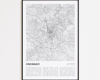 Cincinnati Map Print, Cincinnati Travel Map, Cincinnati Wall Decor Art, Cincinnati Ohio, Housewarming Gift